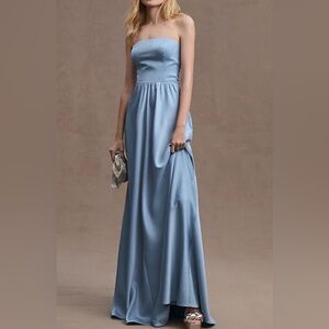 BHLDN Elsie Straight-Neck Satin A-Line Gown in blue size 2